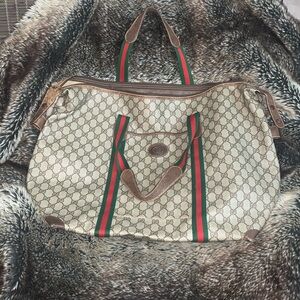 Gucci Authentic Vtg Sherry Coated Canvas Travel Weekender Bag